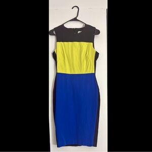 Calvin Klein Colorblock Sleeveless Dress - Black, Yellow, and Blue